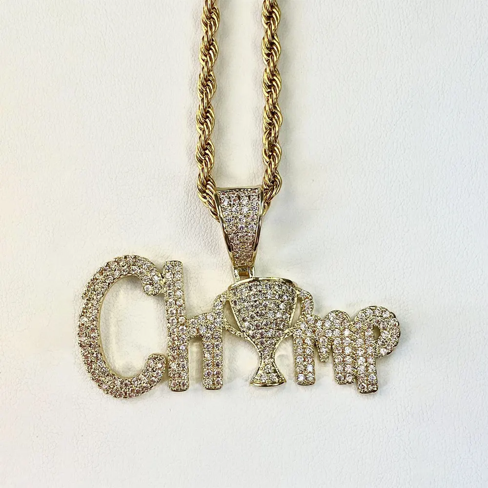 New jewelry hip hop iced out zircon custom letter champion trophy pendant