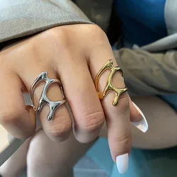 Fashion Statement Adjustable Open Knuckle Ring Women Men Gold Plated Irregular Geometric Finger Ring