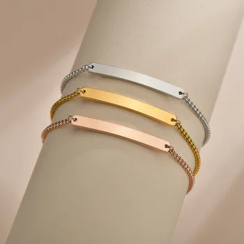 Adjustable customize jewelry gold plated stainless steel engravable blanks bar custom bracelet