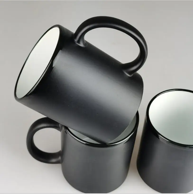 11oz Custom Factory Wholesale Sublimation Color Changing Black Matte Ceramic Magic Mug For Promotional gifts