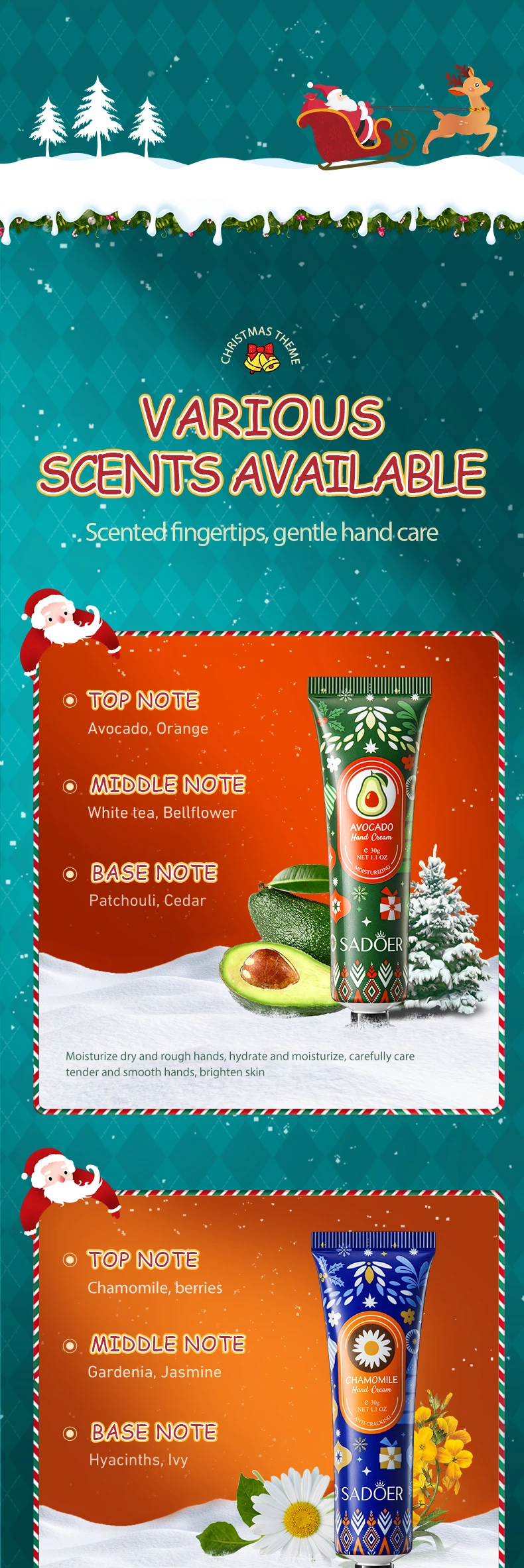 product oem sadoer private label christmas hand cream gift set whitening moisturizing hand care skincare cream set body lotion-7
