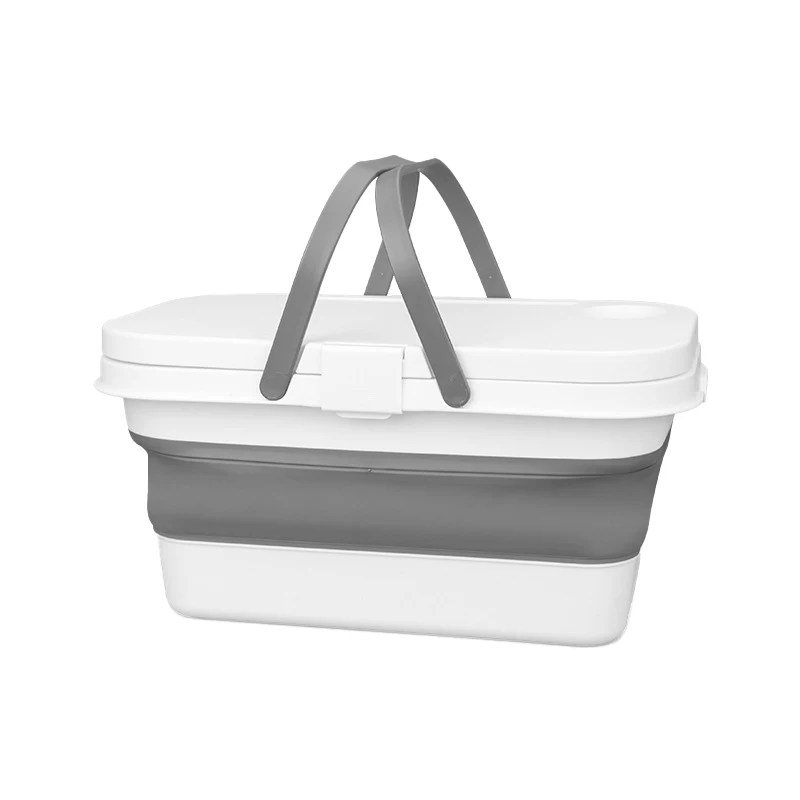 Long Handle Large Capacity Camping Plastic Outdoor Silicone Folding Picnic Storage Basket With Lid