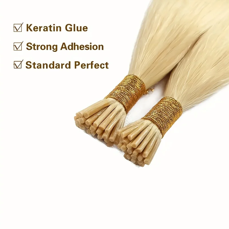 I Tip Hair Extensions Human Hair Blonde Natural Black 125 Strands/Package Color Straight Stick Tip Real Human Hair Extensions