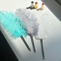 Factory wholesale custom natural real ostrich feather ballpoint pen wedding pen 12 colors