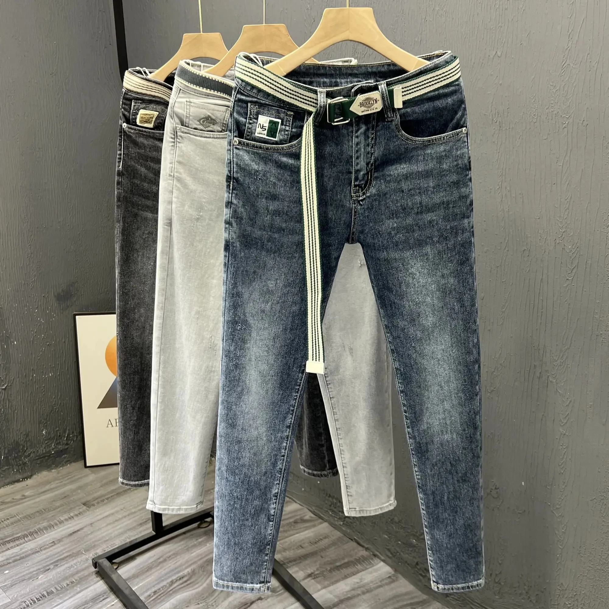 2024 plus size men's jeans Denim All Cotton flared Leg bottom Men Jeans Ripped Fashion Denim Pants Cool stacked Jeans