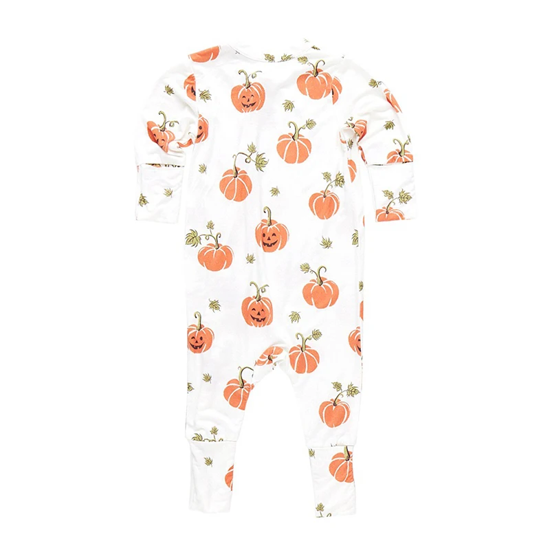 Halloween Print Long Sleeve Baby Zipper Romper Baby Zip Romper Custom Baby Romper With Feet Zipper Pajamas Sleepwear Onesie