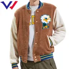 Jackets Jacket Men 2 Color Jackets Floral Embroidery Patches Letterman Fluff Sherpa Lamb Wool Sheepskin Jacket For Men