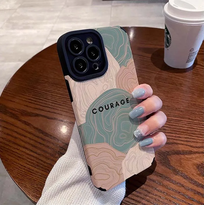 Courage Color Wave Printing Soft TPU Artificial Leather Mobile Phone Cover Case For Iphone 7 8 X Xr Xs 11 12 13 14 15 16 Pro Max