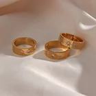 3 Rings 3 Eight-Pointed Star Gold Plated Stainless Steel Princess Cut Engagement Zircon Rings