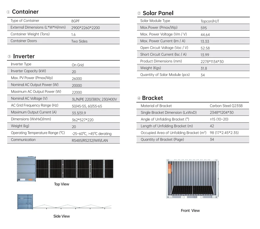 QIANEN 20KW Foldable Solar Energy System Mobile Power Generation MPPT Commercial Use Photovoltaic Energy Storage Compartment manufacture