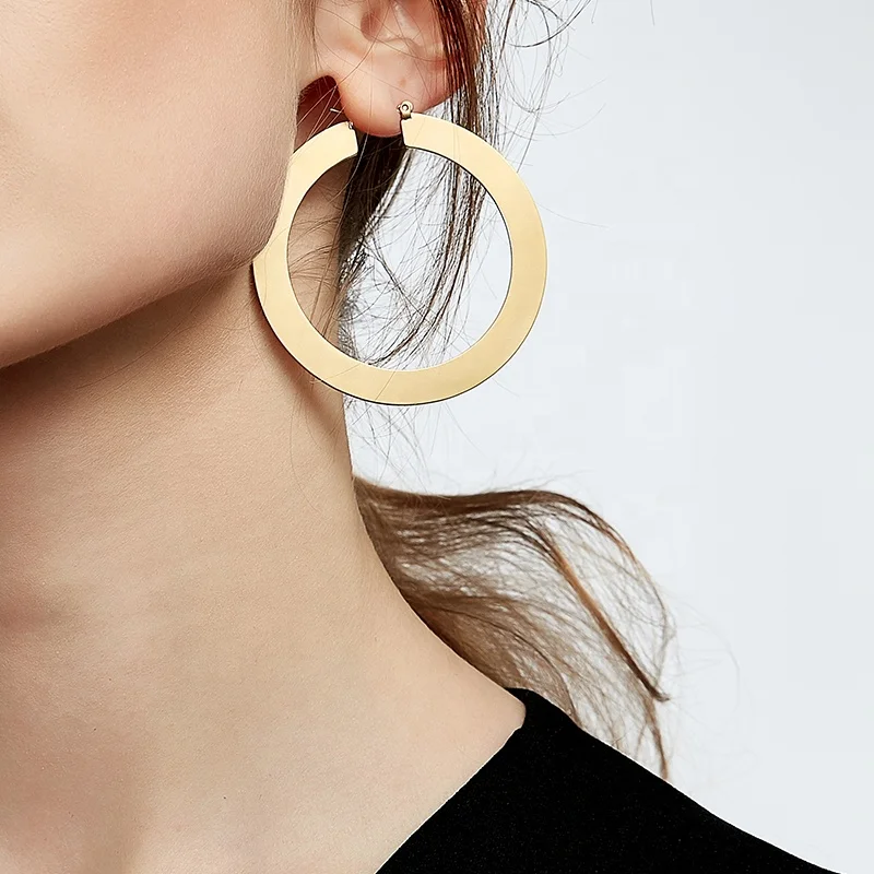 18K Gold Plating Stainless Steel Jewelry Matte Gold Color Large Hoop Earrings for Women Accessories Earrings E5325