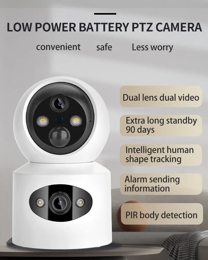 Icsee 4MP WiFi Indoor Battery Camera 4MP Dual Lens and Dual Screen Wireless Indoor Battery Camera Low Power Battery PTZ Camera