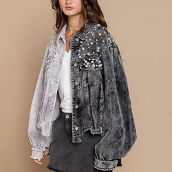 Customized Winter Outdoor Button Down Patchwork Pearl Beaded Shacket Long Sleeve Corduroy Jackets Women Teddy Coats