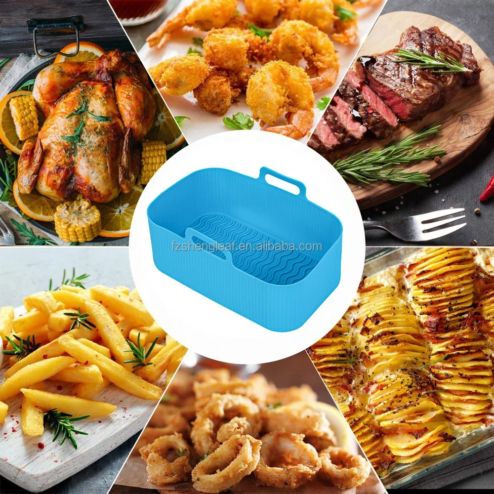 product 2pcs bpa free eco friendly food grade au gratin dishes rectangle oven baking tray basket reusable air fryer silicone tray liner-4