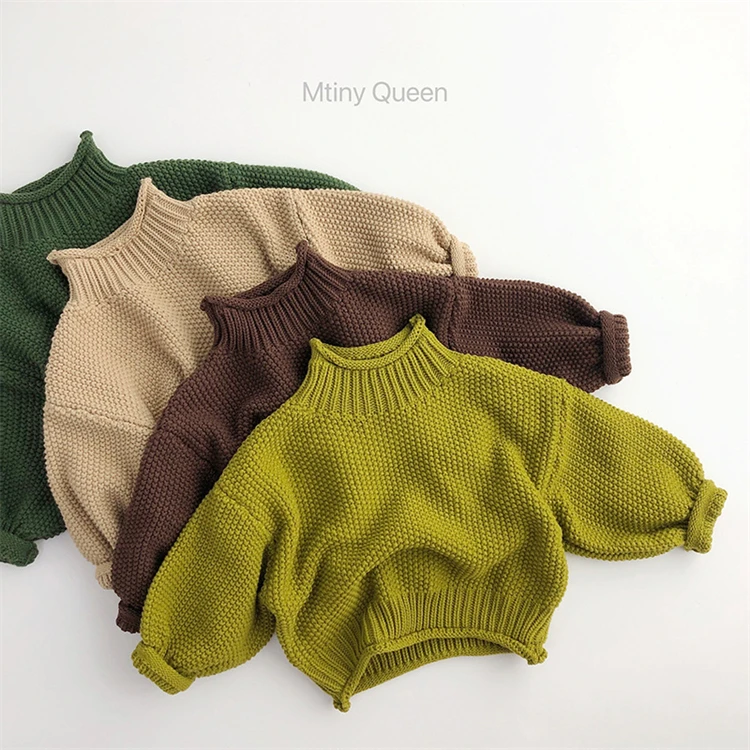 2022 hot sale kids autumn winter warm turtleneck sweater solid color baby boys girls unisex chunky knit pullover sweaters