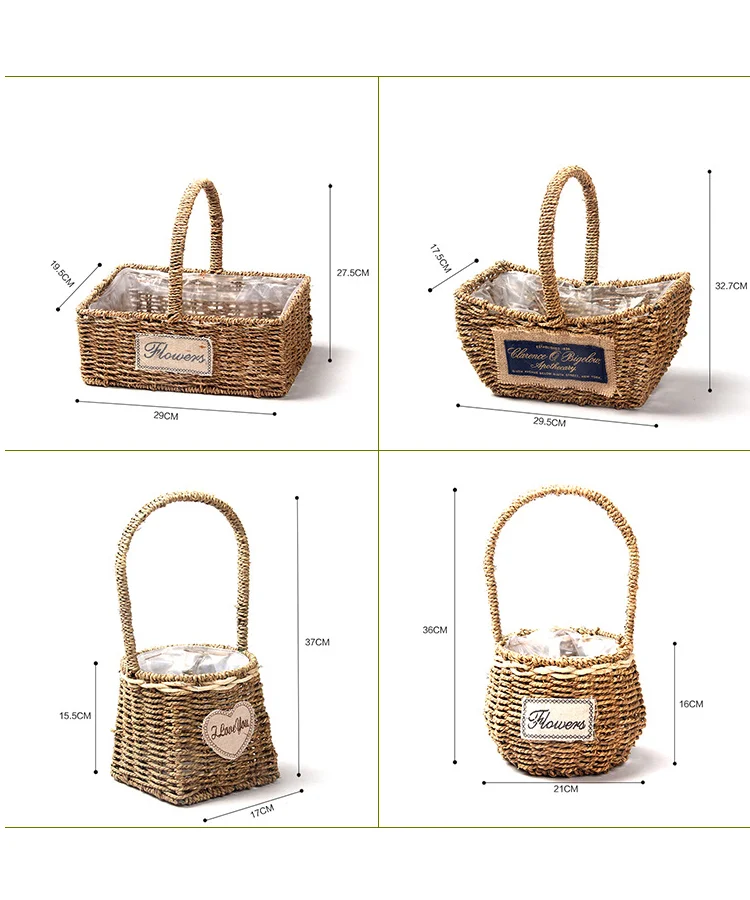 DDA331 Wedding Decor Wicker Box Laundry Storage Seagrass Portable Succulent Plant Basket Handmade Container Straw Flower Basket