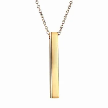 Minimalist Jewelry 18K Gold Engrave Custom Name Personalized Vertical 3D Bar Necklace For Women Men