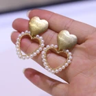 Heart Earrings Gilded Freshwater Natural Pearl Double Heart Brushed Jewelry Earrings