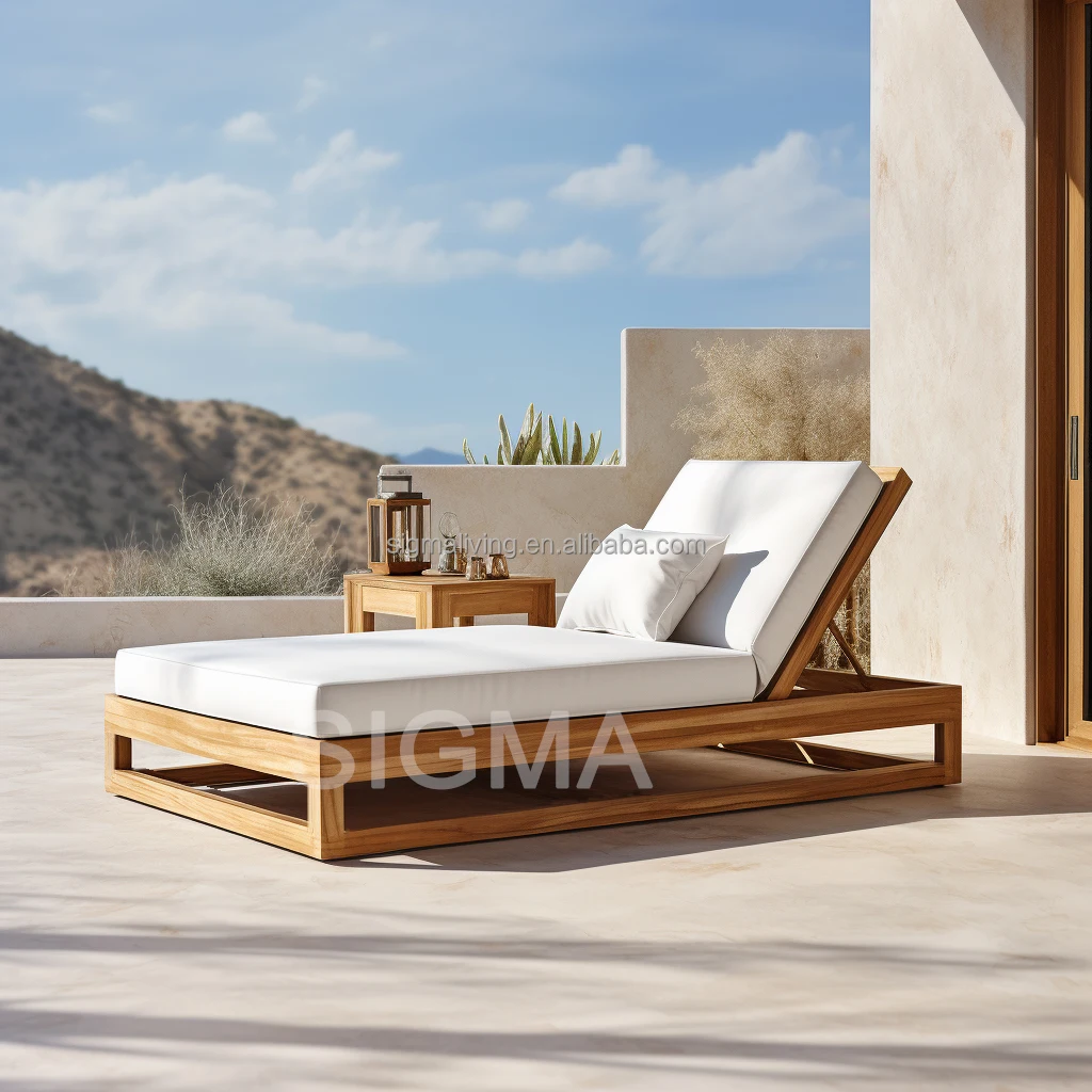 Wholesale Hot Selling Modern Luxury Outdoor Patio Garden Pool Sets Wooden Teak Daybed Chaise