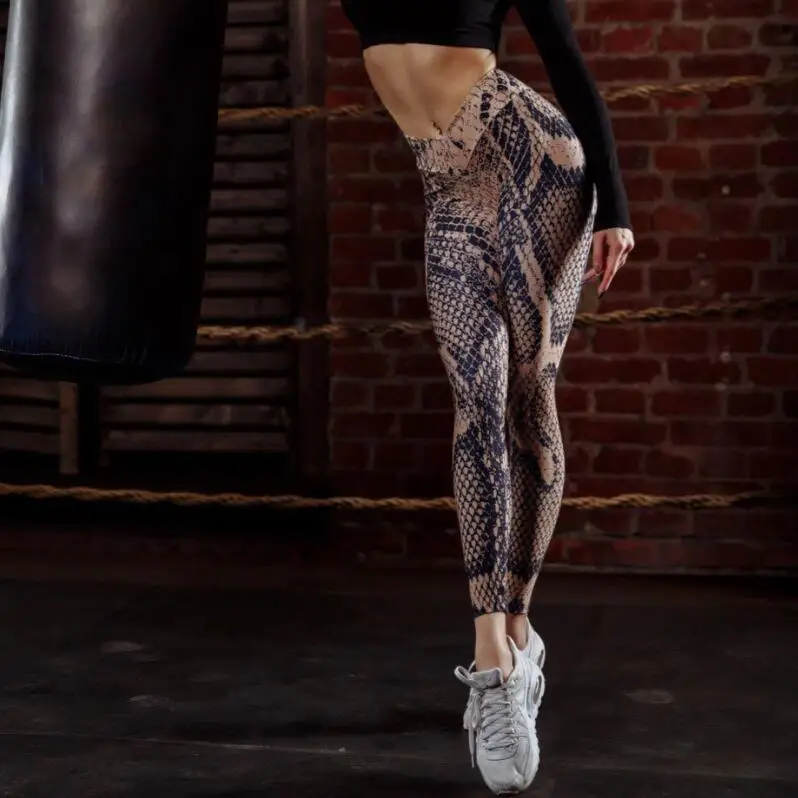 2022 hot-selling sexy snakeskin print vest pants elastic slim women exercise leggings