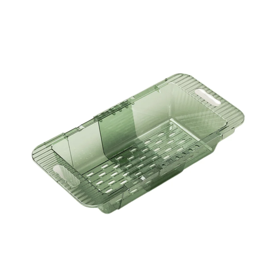 Plastic Expandable Green Dish Draining Basket Hanging Fruit Vegetable Drying Rack Kitchen For Sink
