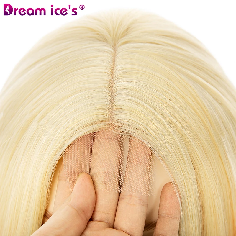 Dream Ice's Natural Straight Front Lace Wig Fashion Ombre Light Blonde Orange Synthetic Bob Hair Wigs Cosplay Lace Frontal Wigs