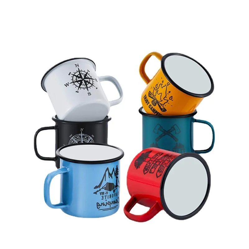 Customized logo Sublimation Blank Enamel Mug Coffee Mugs  metal Camping Enamel Mug with handle wholesale price