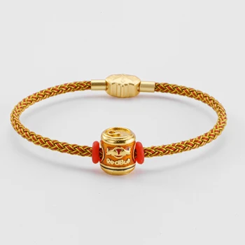 Customized wholesale stainless steel braided wire rope bracelets with gold-plated jar accessory