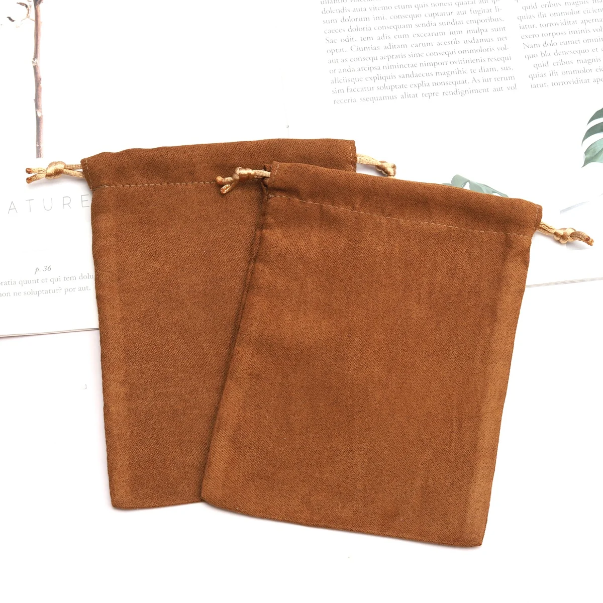 High End Brown Suede Jewelry Perfume Gift Packing Bag Luxury Watch Sunglasses Storage Velvet Drawstring Suede Pouch