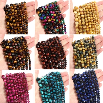 Big Factory 4 /6 /8 / 10/12mm Colorful Tiger Eyes Natural Gemstone Precious Stone Beads For Bracelet Necklace Jewelry DIY Making