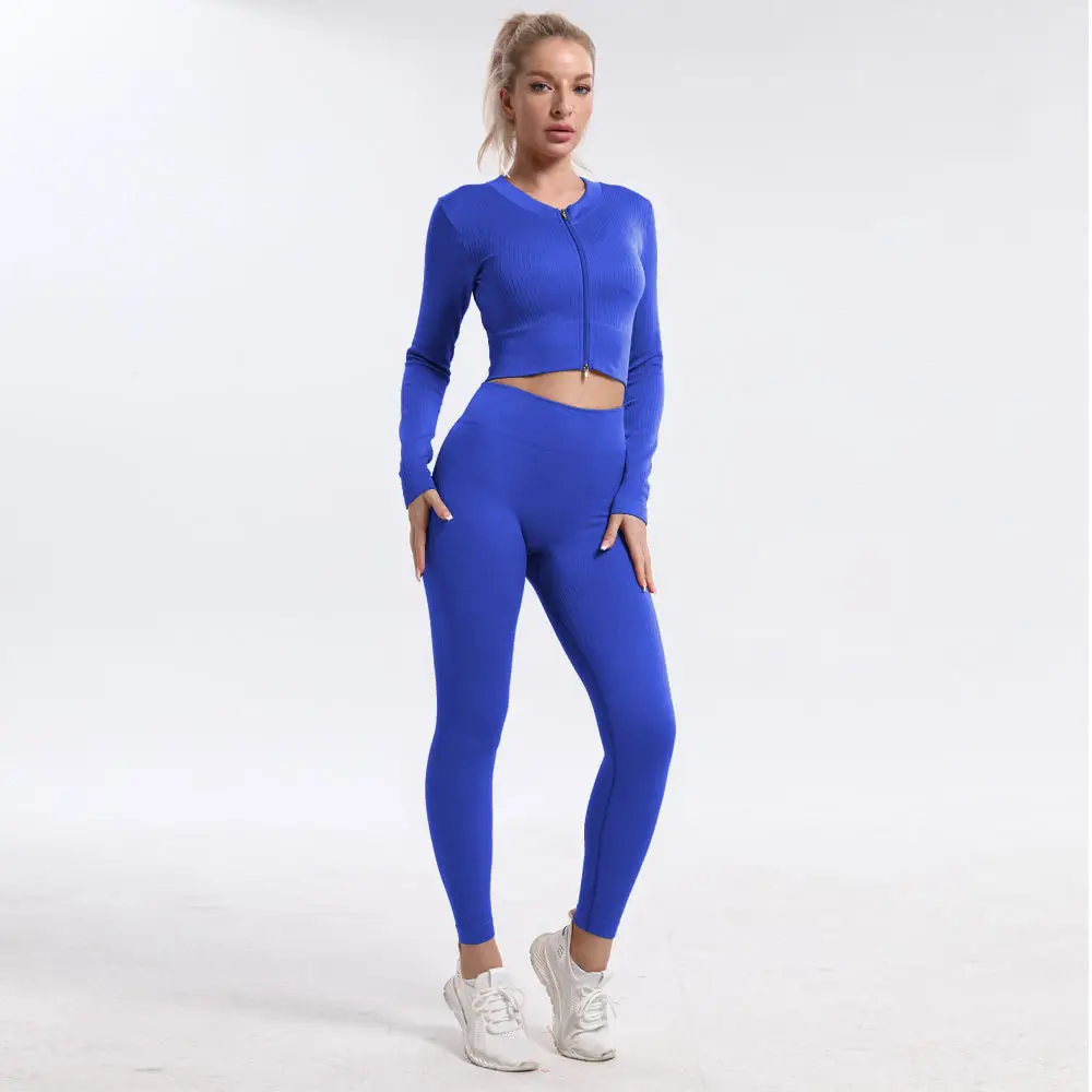 Quick Dry Yoga Clothes Seamless Double Zipper Fitness Clothes Sports Suit Running Breathable Slim Long Sleeves