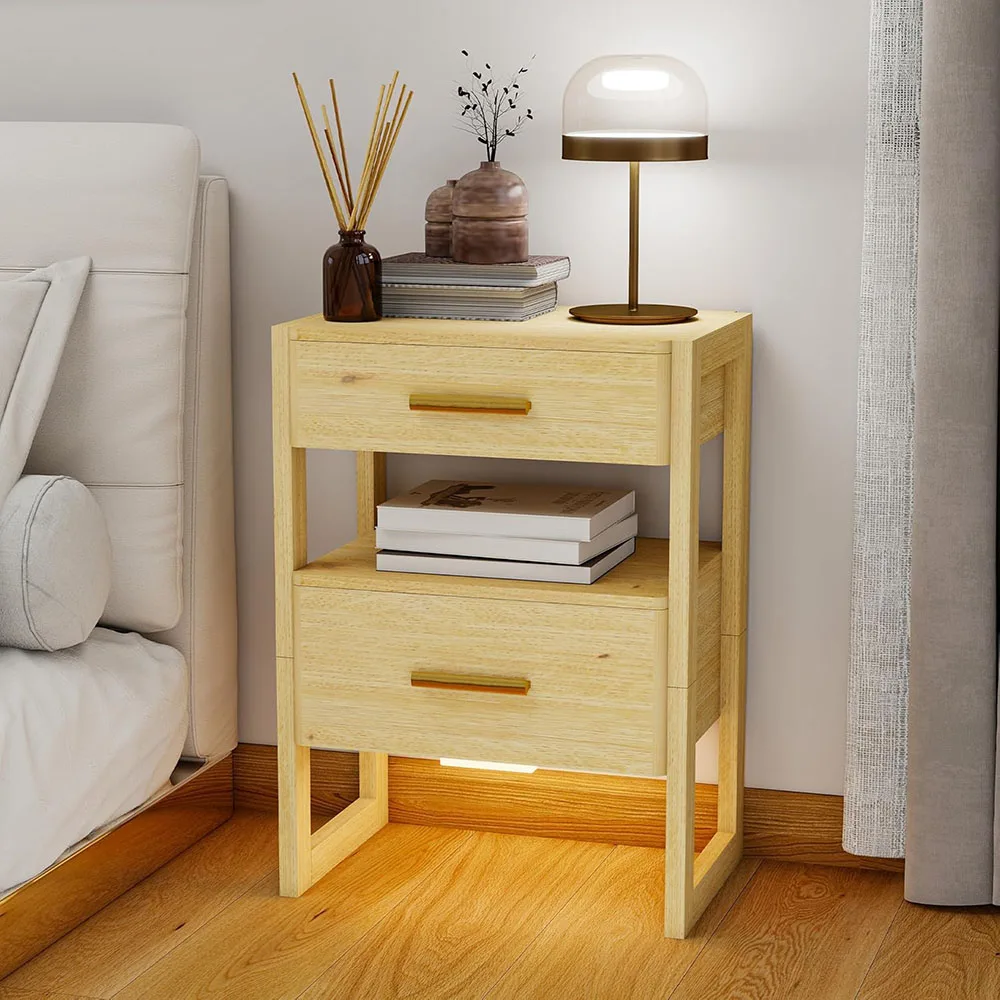 Modern Wood Nightstand Motion Sensor Night Light Wooden Bedside Table End Table for Home Use Sofa Side Table Storage Drawer supplier