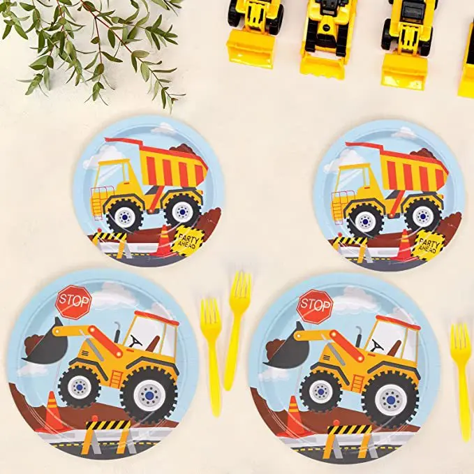 Construction Site Engineering Car Theme Party Cutlery Set Paper Plate Napkin Fork