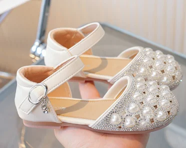 Girls' Fashion Full Pearls Flat Sandals Anti-Slip Summer Shoes for Children Toddlers Bling Sequin Design Spring Autumn Seasons manufacture
