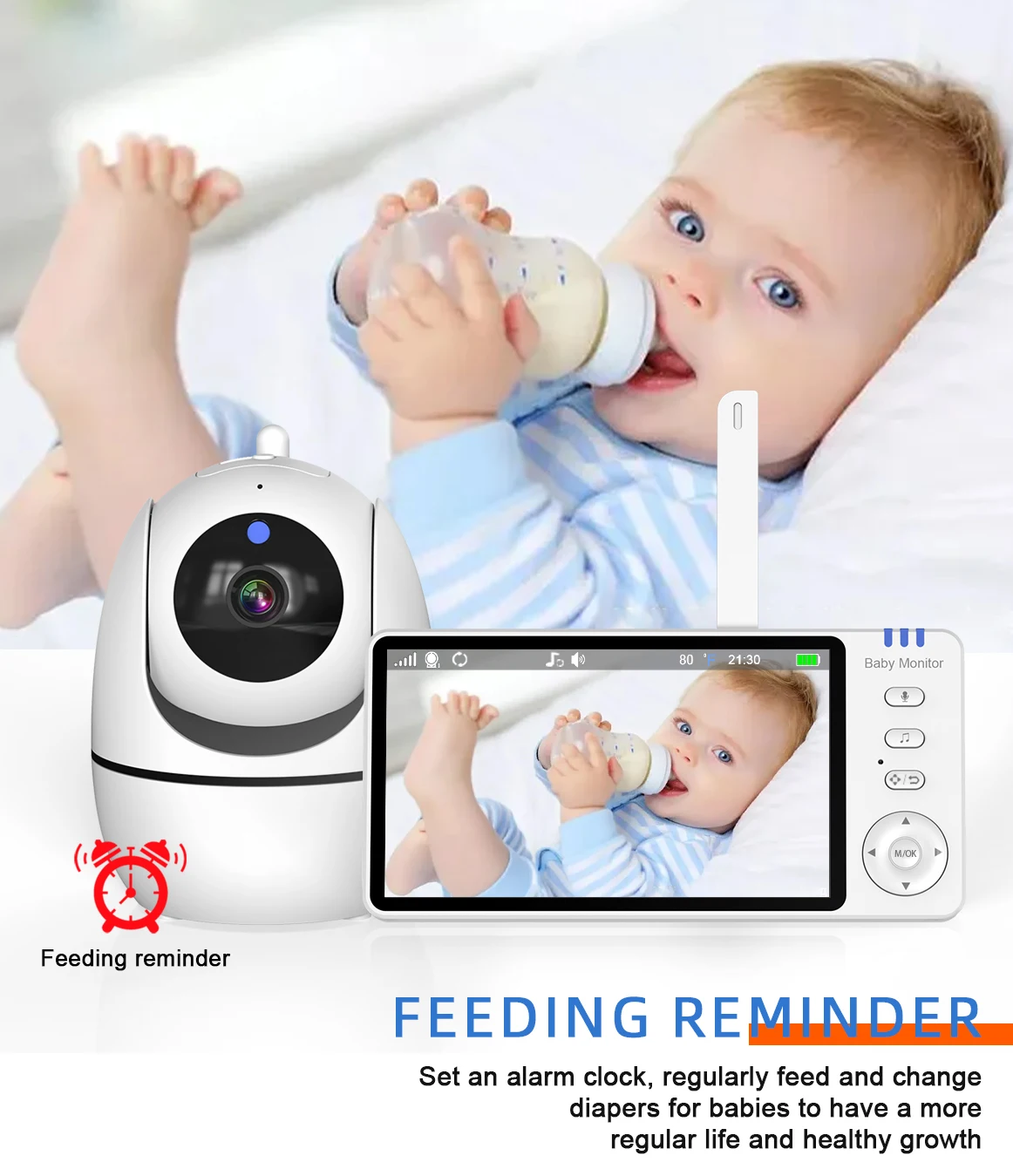 Most Popular Baby Monitor Camera 5 Inch Infrared Night Vision Feeding Timer Temperature Detection 3500mah Battery Baby Monitor