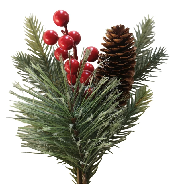 Christmas Red Berry Picks Stems Assorted Pine Picks Artificial Evergreen Pine Branches with leaves