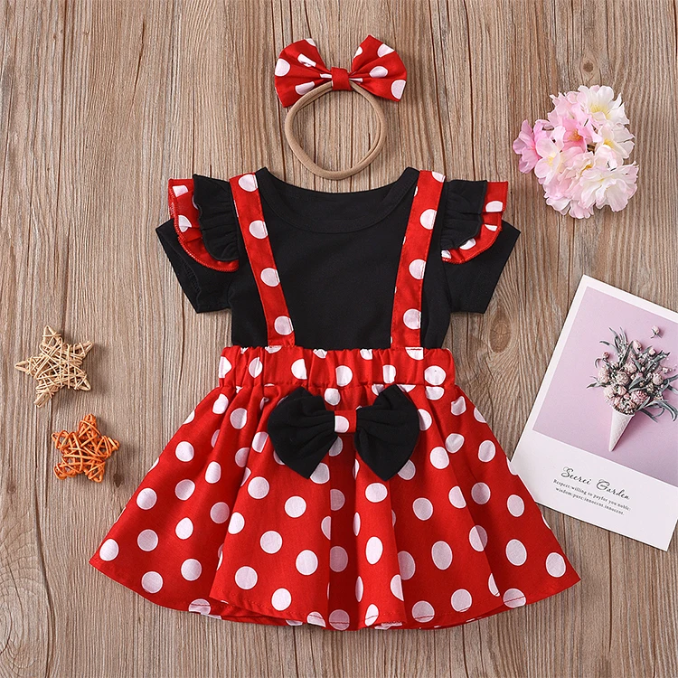 CARETOO Baby Girl Clothes 12M-4T Toddler Infant Girls Skirt Set Ruffles Short Sleeve Casual Dress 