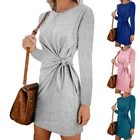 Long Sleeve China Manufacturer Slim Solid Color Long Sleeve Evening Dresses With Knot
