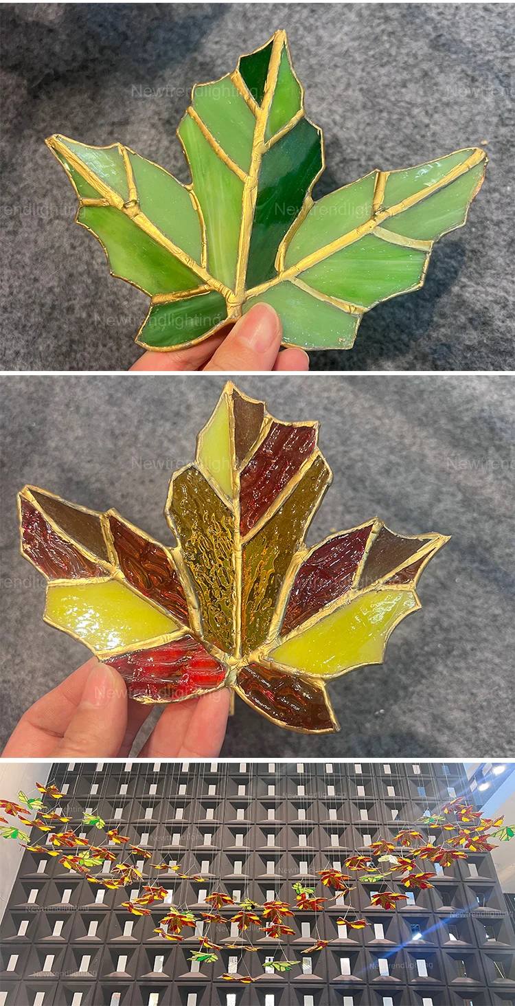 CPL-289 Natural Style Indoor Staircase Glass Maple Leaf Luxury LED Inspired Lamp Wedding Chandelier Pendant Light details