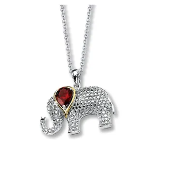Waterproof Women Necklace Jewelry 9ct Gold 925 Silver Tear Drop Ruby Bling Pave Cz Moissanite Elephant Animal Pendant Necklace