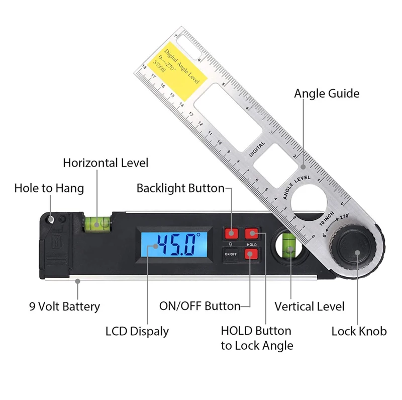 Level 2-Button Inclinometer Level Protractor Protractor Mini Digital Inclinometer