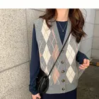 Women Vest Sweater Vest Women 100%Cotton Custom Winter Cardigan Plaid Sweater Coat Sleeveless Women Sweater Vest