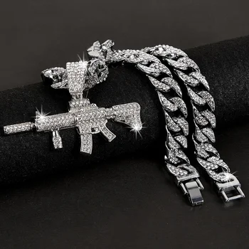 The Best Quality Unisex Hip Hop Punk Chain musket Pendant for Cuban Gun Pattern Pendent Zinc Alloy M416 Rifle Necklaces for Men