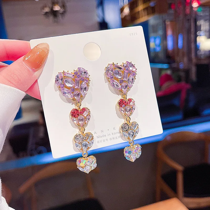personality fashion love crystal earrings women 2022 year new trend light luxury exquisite earrings jewelry