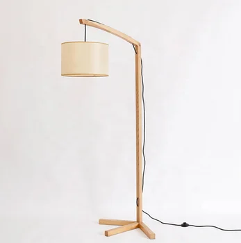 Indoor Lighting Corner Floor Light Beige Wooden Tripod End Table Standing Floor Lamp For Hotel Home
