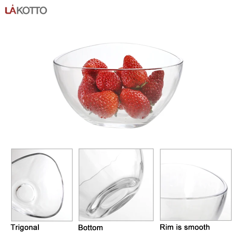 Wholesale Cheap Shaped Clear Dessert Fruit Snack Trigonal Glass Bowl Glass Salad Bowl Glass Bowl With Smooth Rim