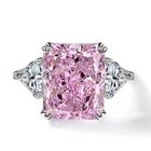 Ring 925 Women Ring 925 Sterling Silver Pink Iced-out Cut 13x16 Mm Weeding Jewelry Ring Silver