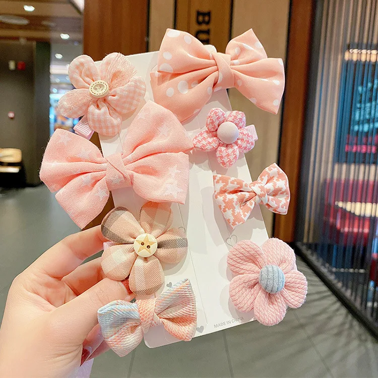 New Korean version 8pcs set Children's hairpin  baby princess ribbon  bow hair clips hair accessories set