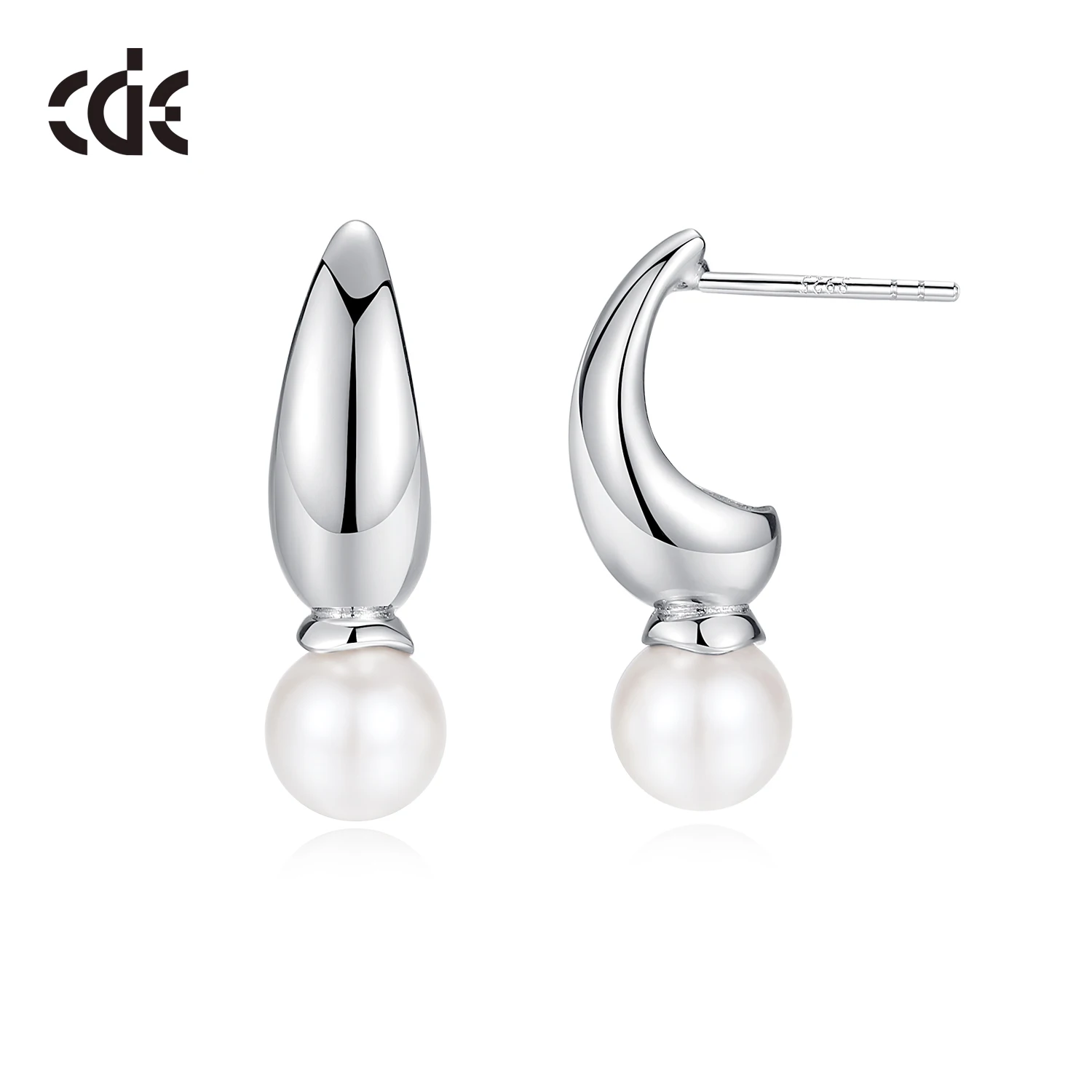 CDE YE1879 Fine 925 Silver Earring Wholesale Teardrop Design and Freshwater Pearls Rhoduim Plated Hollow Stud Earrings