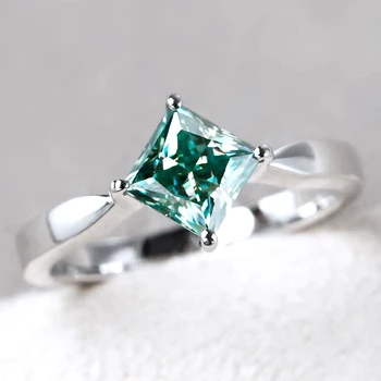 Single stone ring designs 925 silver blue green princess cut moissanite jewelry for women minimalism
